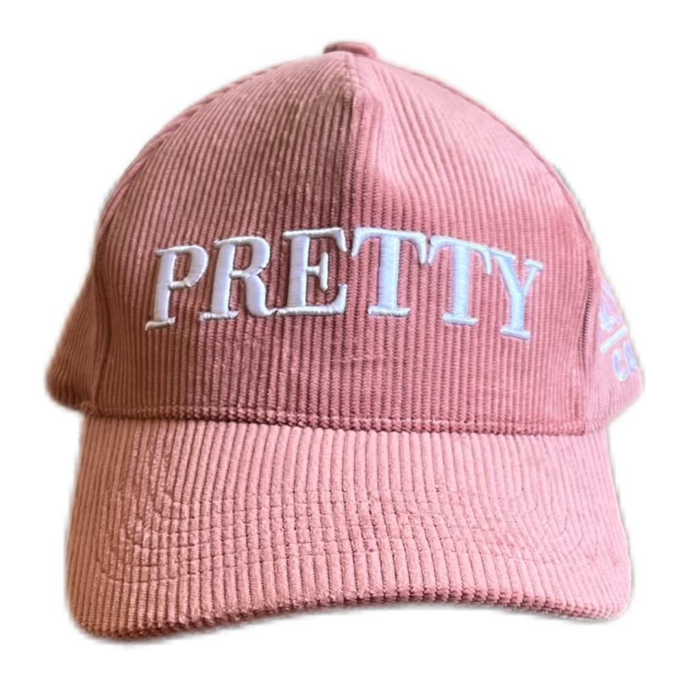Pink Corduroy Cap with Embroidered Text